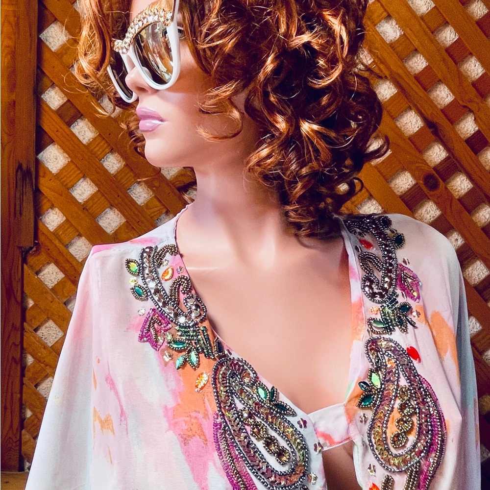 LUCKY & COCO Chic NWT CAFTAN Cover-Up TUNIC Top DRESS Size Small